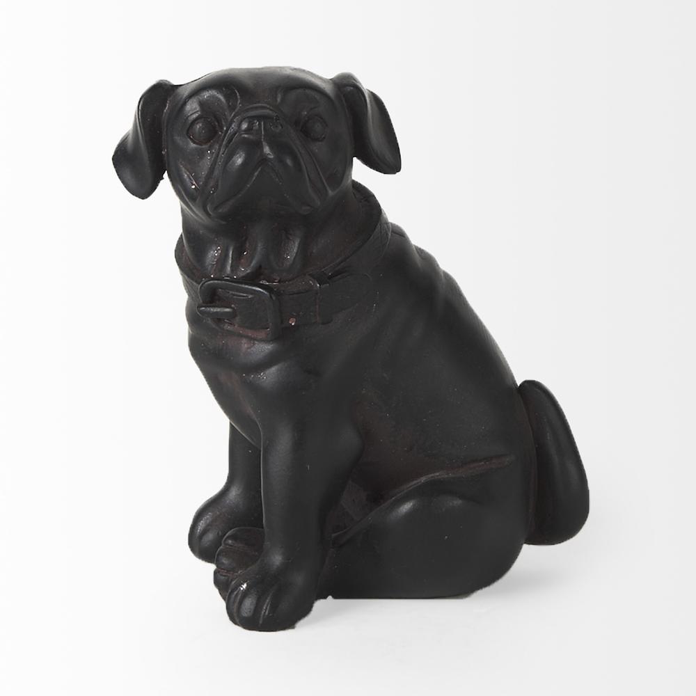 Black Resin Pug Dog Sculpture Brown. Picture 3