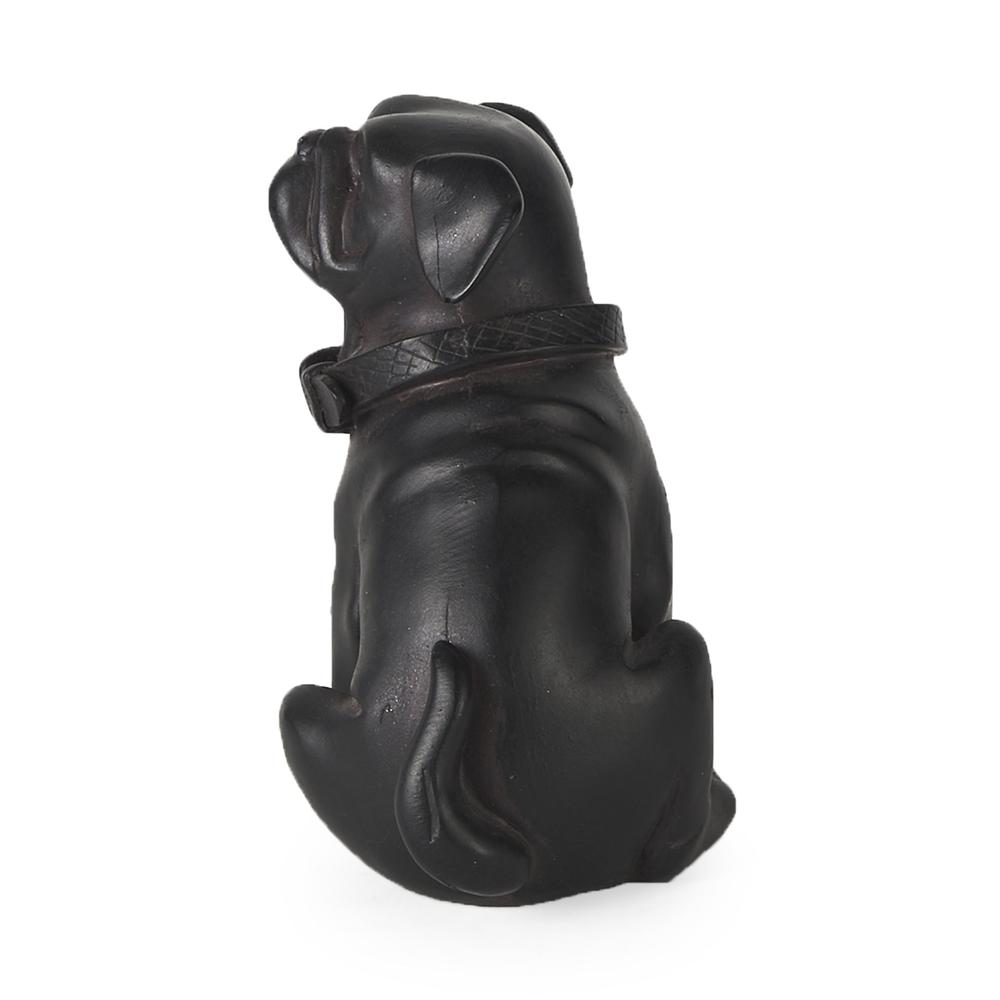 Black Resin Pug Dog Sculpture Brown. Picture 4