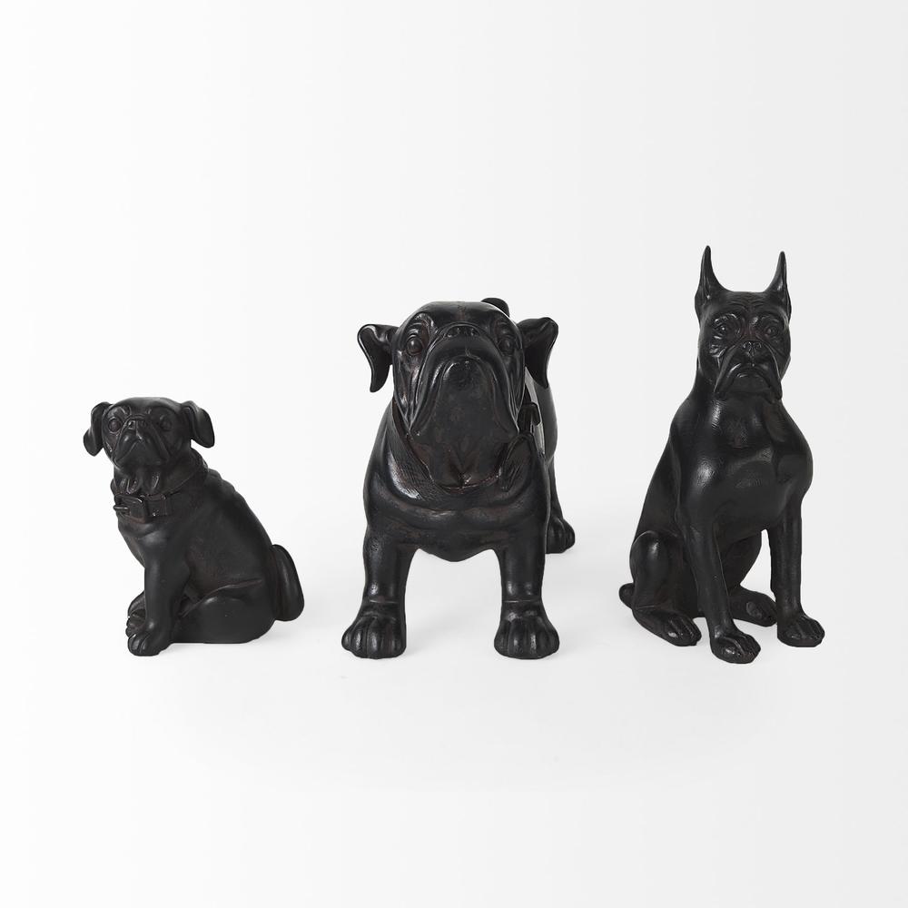 Black Resin Pug Dog Sculpture Brown. Picture 5