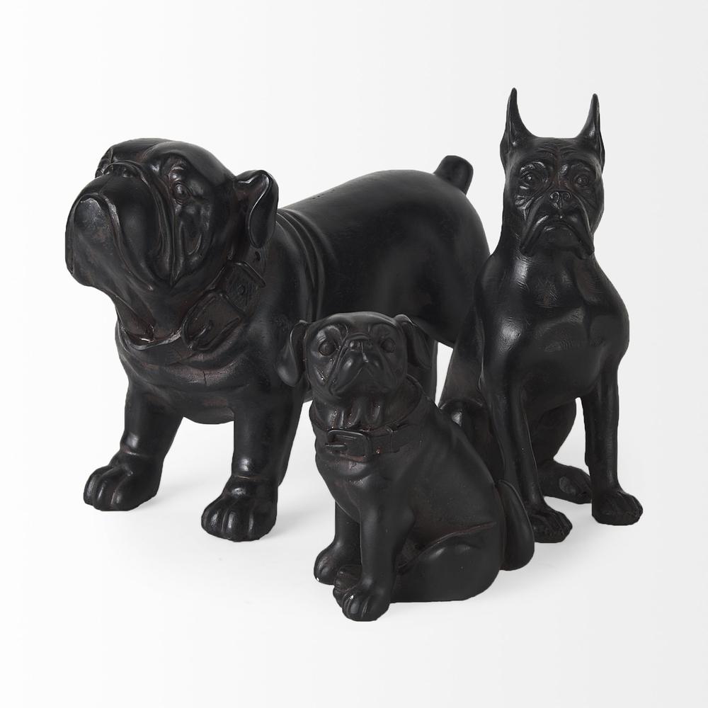 Black Resin Pug Dog Sculpture Brown. Picture 6