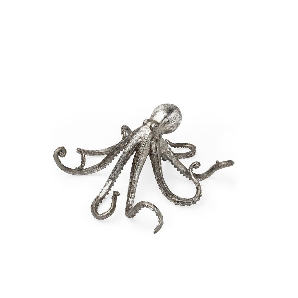 Petite Silver Resin Octopus Sculpture Silver. Picture 1