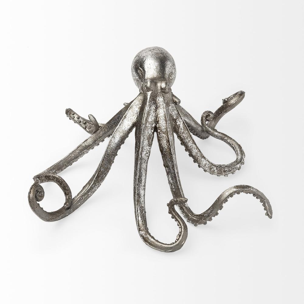Petite Silver Resin Octopus Sculpture Silver. Picture 2