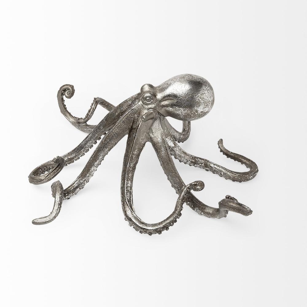 Petite Silver Resin Octopus Sculpture Silver. Picture 3