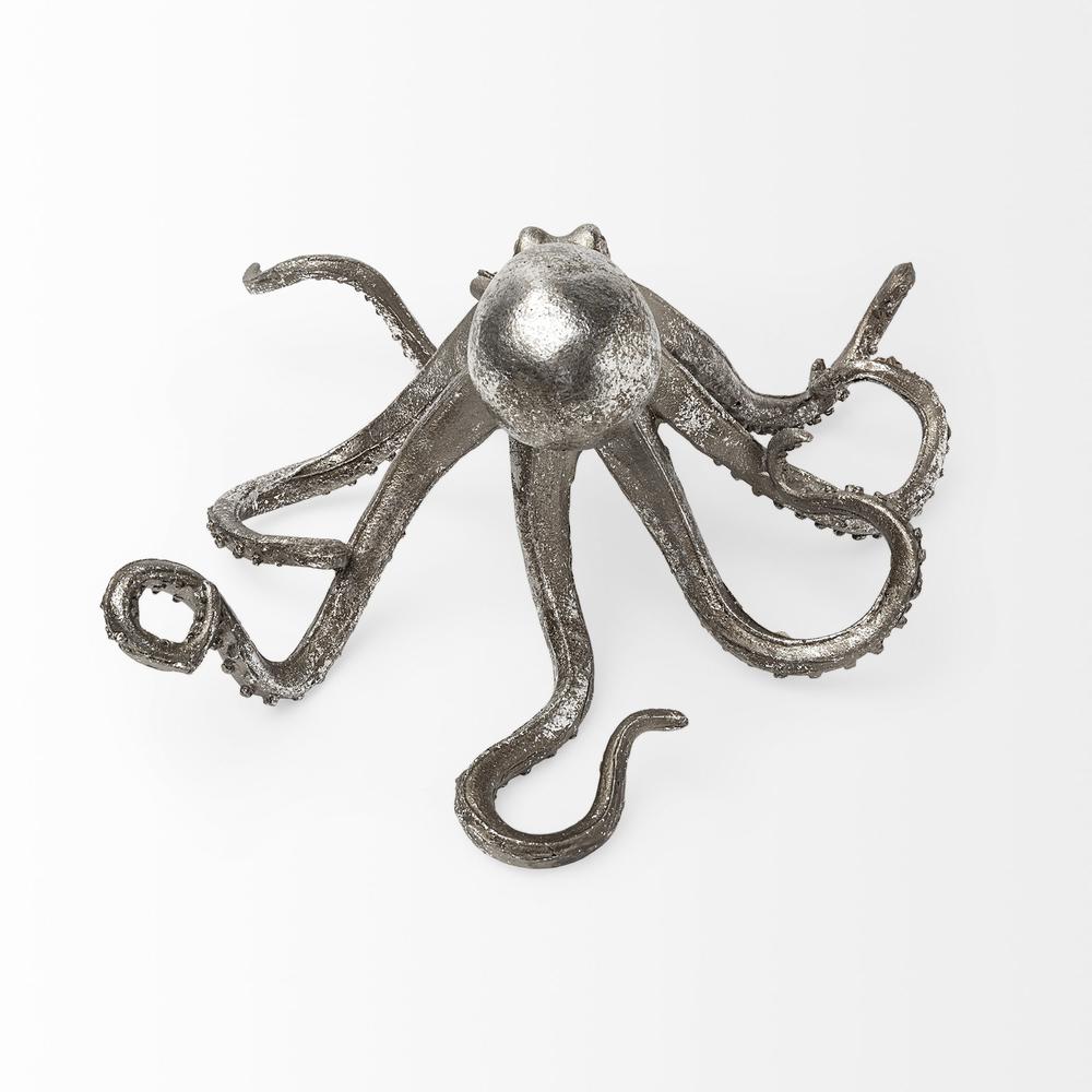 Petite Silver Resin Octopus Sculpture Silver. Picture 4