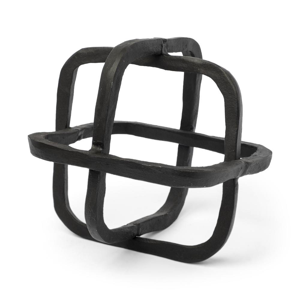 Black Metal Cube Shaped Link Sculpture Black. Picture 1