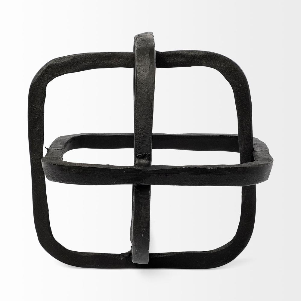 Black Metal Cube Shaped Link Sculpture Black. Picture 2