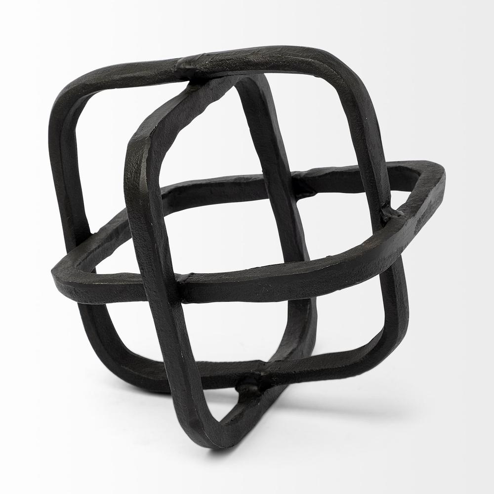 Black Metal Cube Shaped Link Sculpture Black. Picture 3