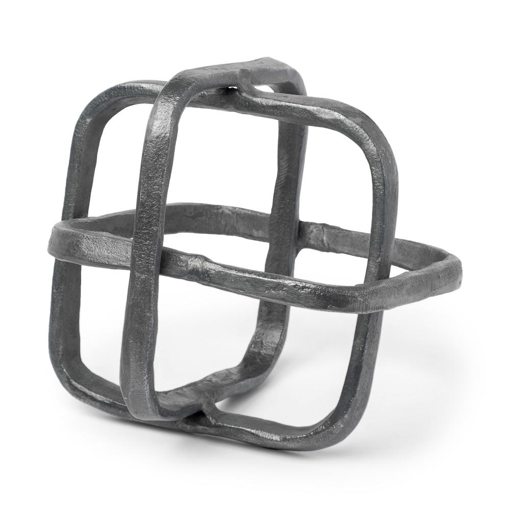 Silver Metal Cubed Shaped Link Sculpture Grey. Picture 1
