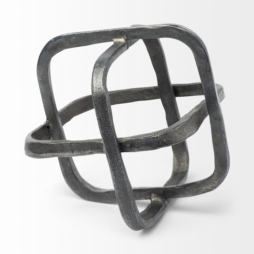 Silver Metal Cubed Shaped Link Sculpture Grey. Picture 3