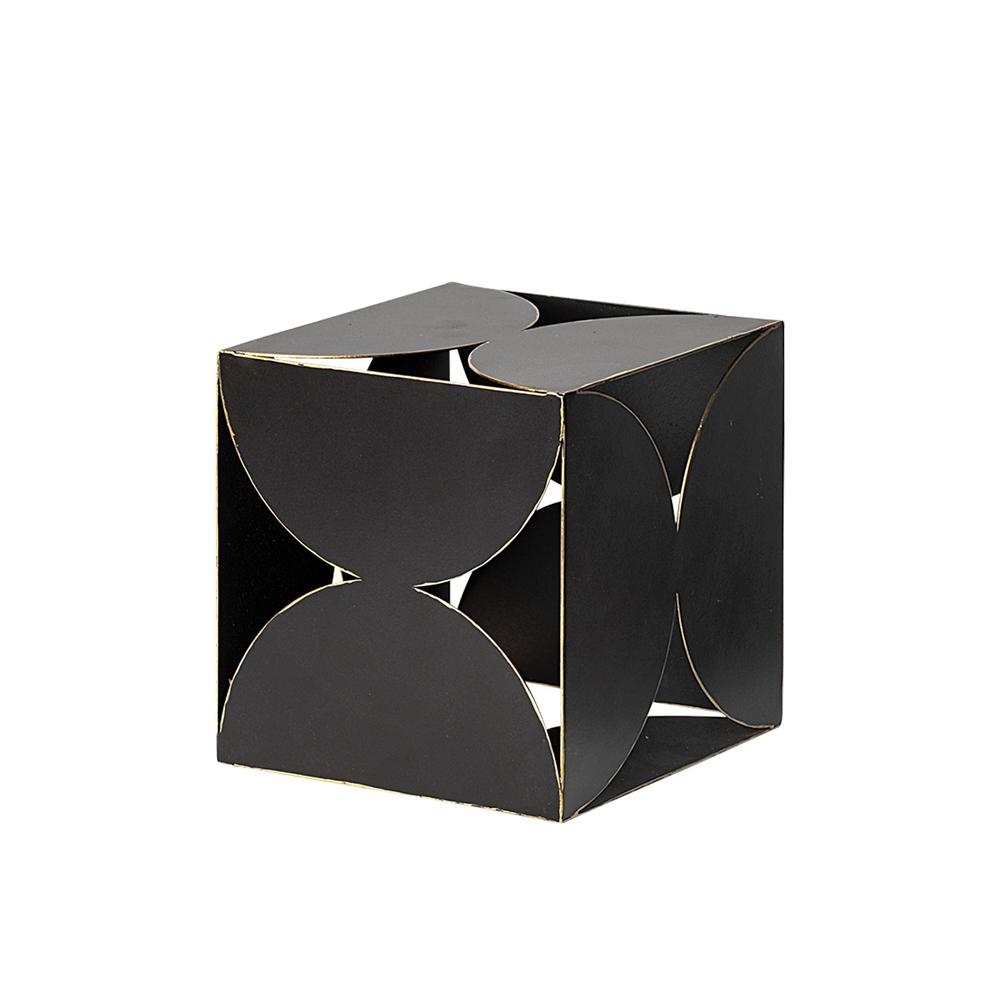 6" Contemporary Black Metal Geo Cube Sculpture Black. Picture 1