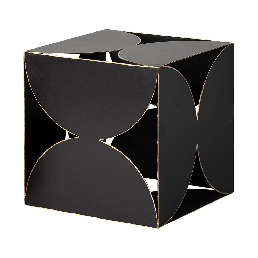 8" Contemporary Black Metal Geo Cube Sculpture Black. Picture 1