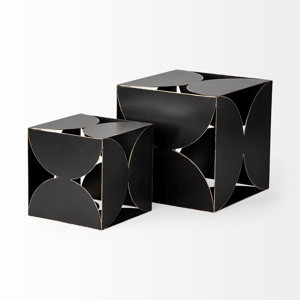 8" Contemporary Black Metal Geo Cube Sculpture Black. Picture 3