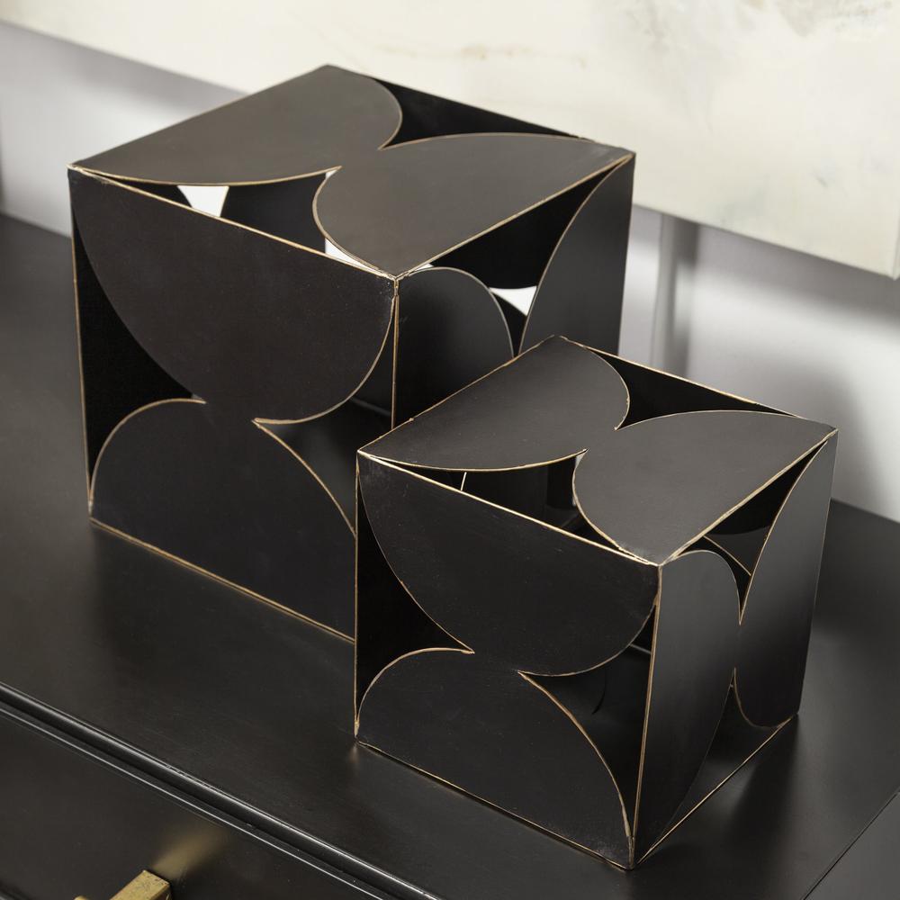 8" Contemporary Black Metal Geo Cube Sculpture Black. Picture 6