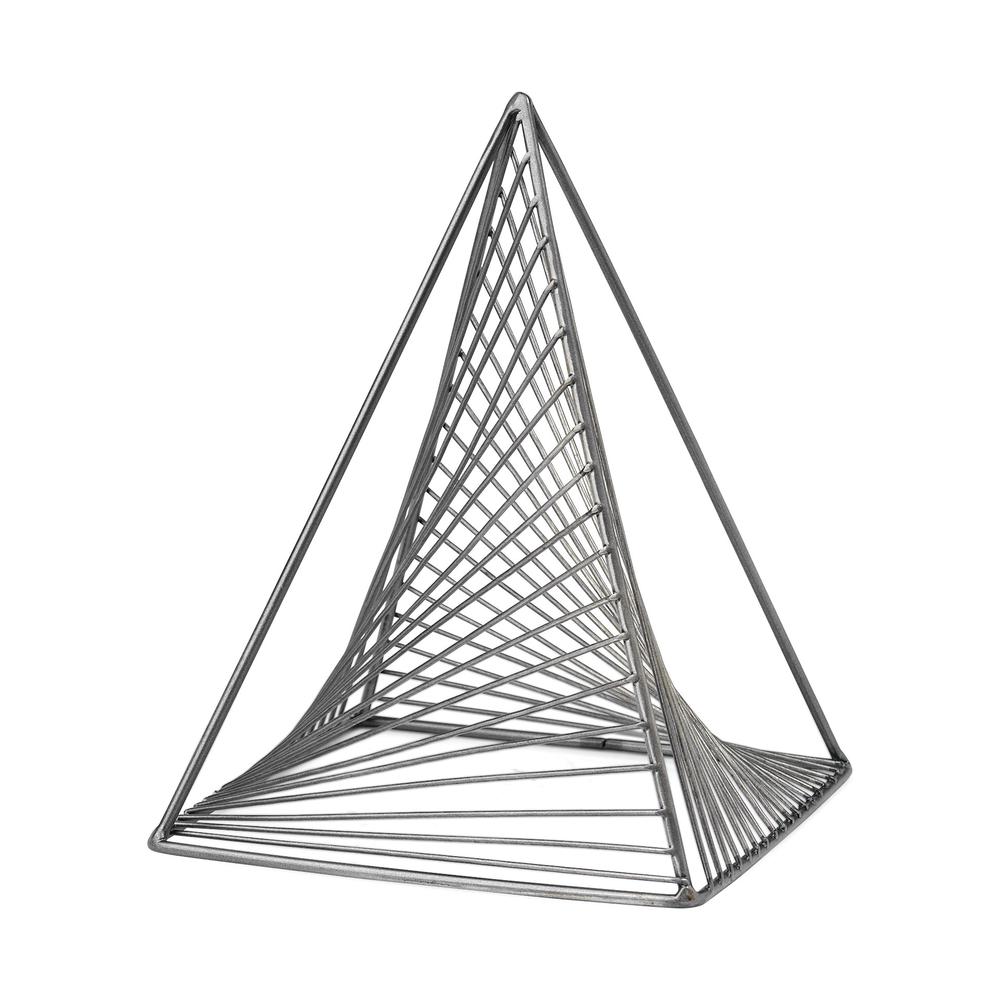 Contemporary Gray Metal Triangular Décor Piece Silver. Picture 1