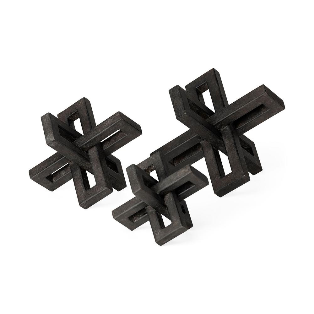 Set of Three Black Metal Decorative Jacks Black. Picture 1