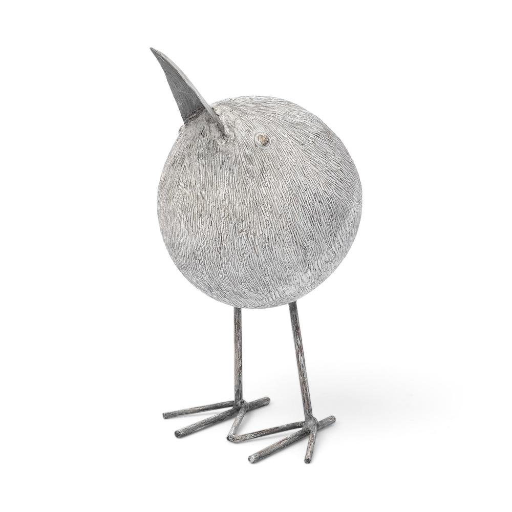 Off-White Resin Bent Bird Sculpture Grey. Picture 1