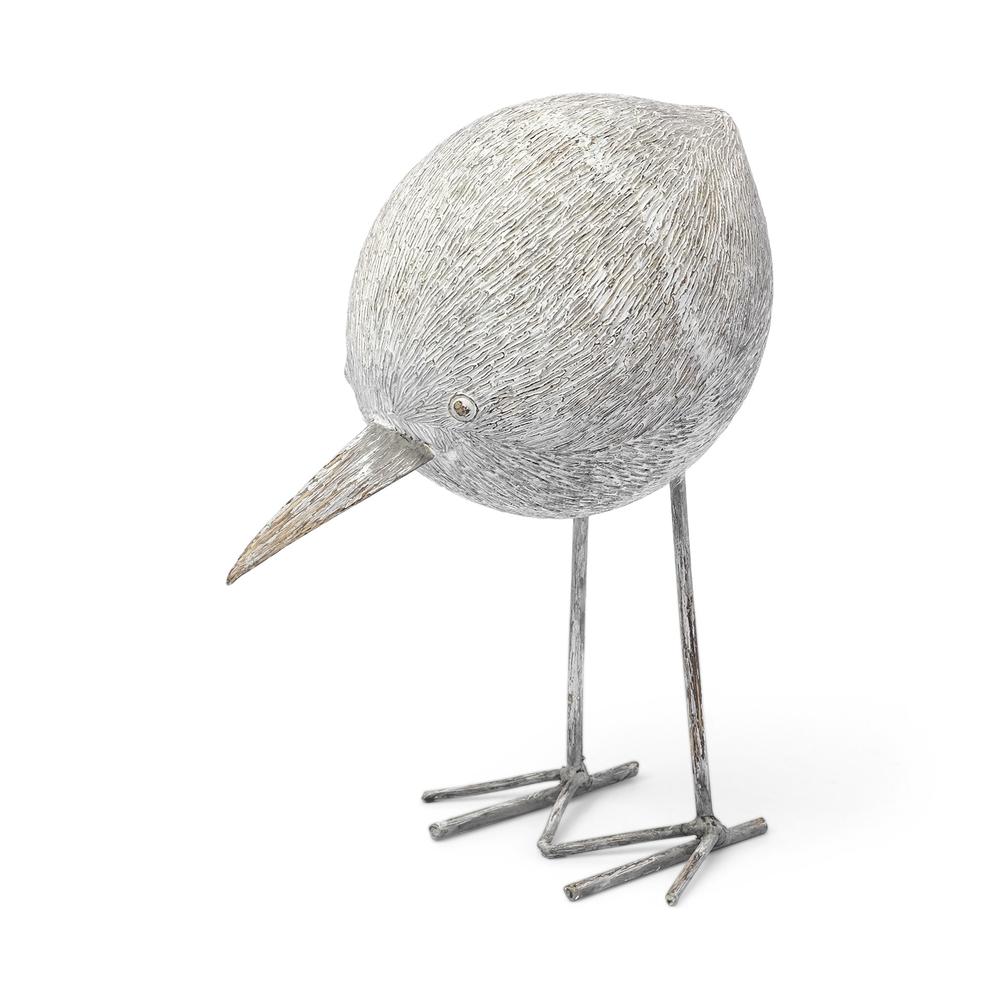 Off-White Resin Bird Sculpture Grey. Picture 1