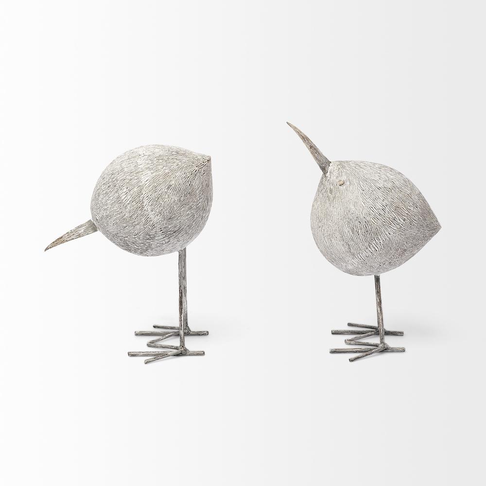 Off-White Resin Bird Sculpture Grey. Picture 2