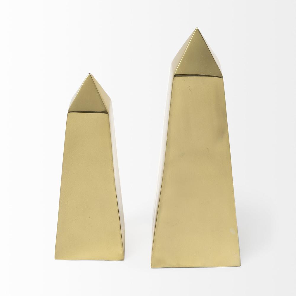Set of Two Gold Metal Elongated Pyramid Décor Pieces Gold. Picture 2