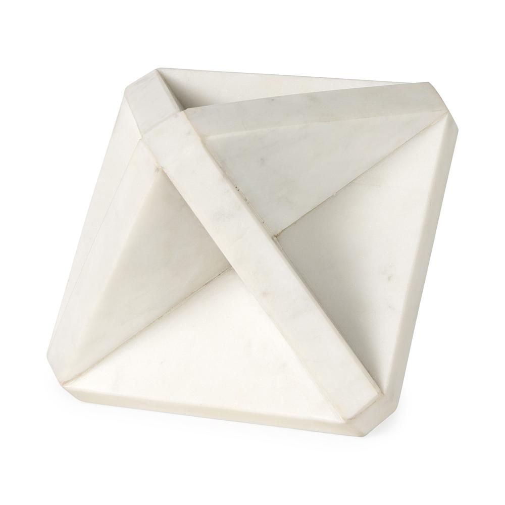 White Marble Geometric Square Sculpture White. Picture 1