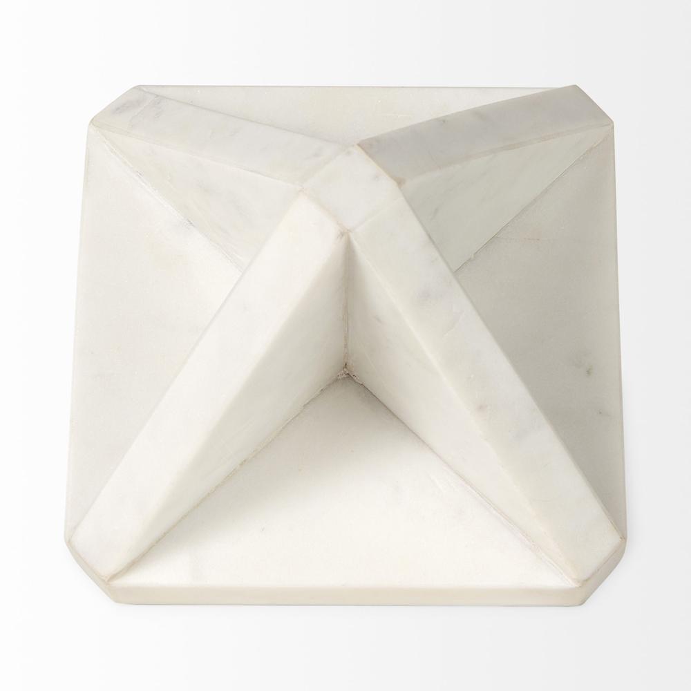 White Marble Geometric Square Sculpture White. Picture 2