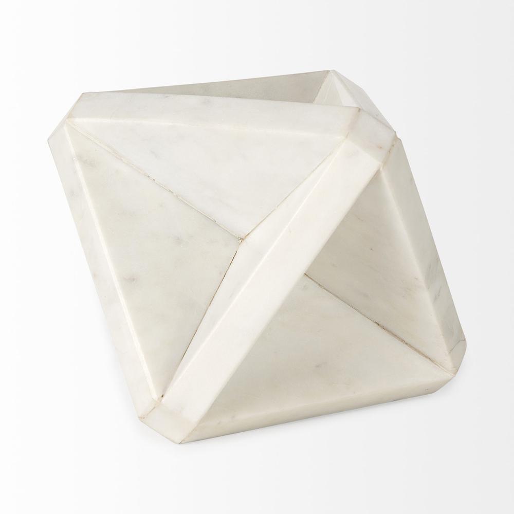 White Marble Geometric Square Sculpture White. Picture 3