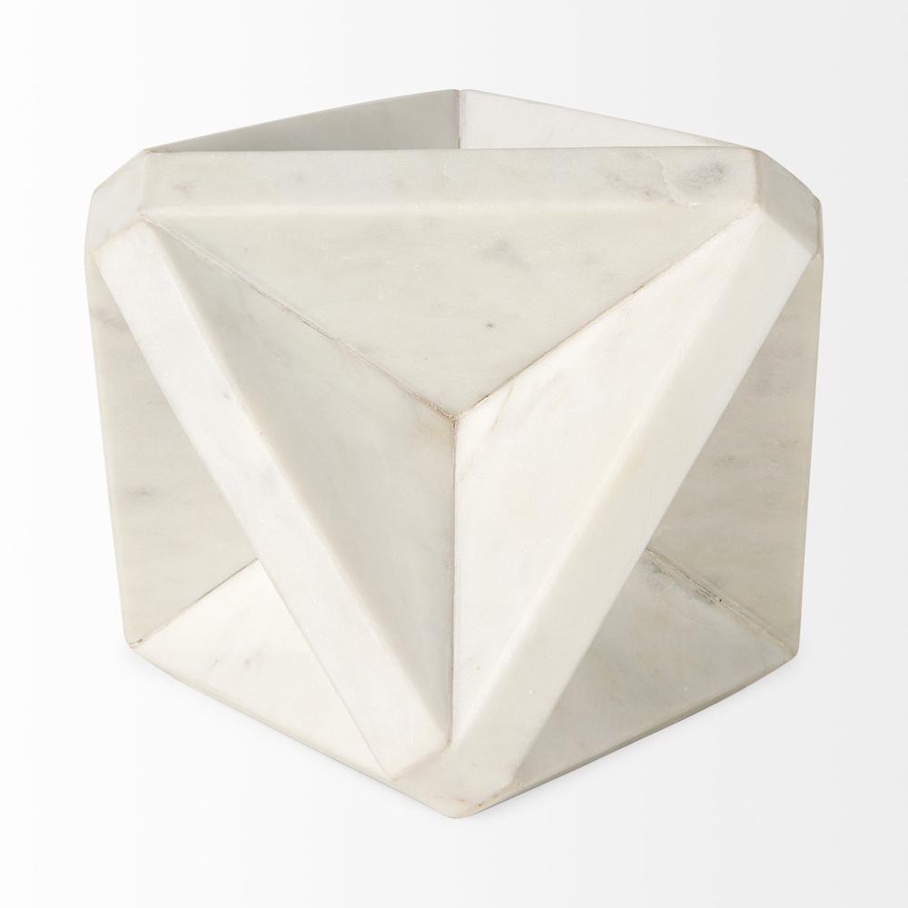 White Marble Geometric Square Sculpture White. Picture 4