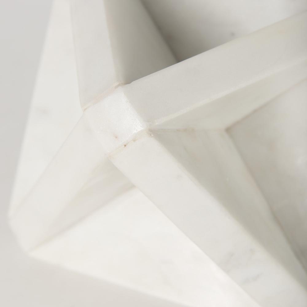 White Marble Geometric Square Sculpture White. Picture 5