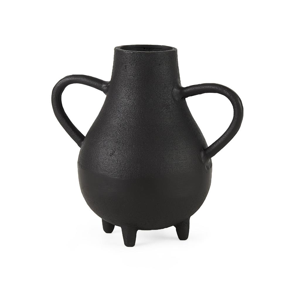 Black Matte Metal Two Handle Vase Black. Picture 1
