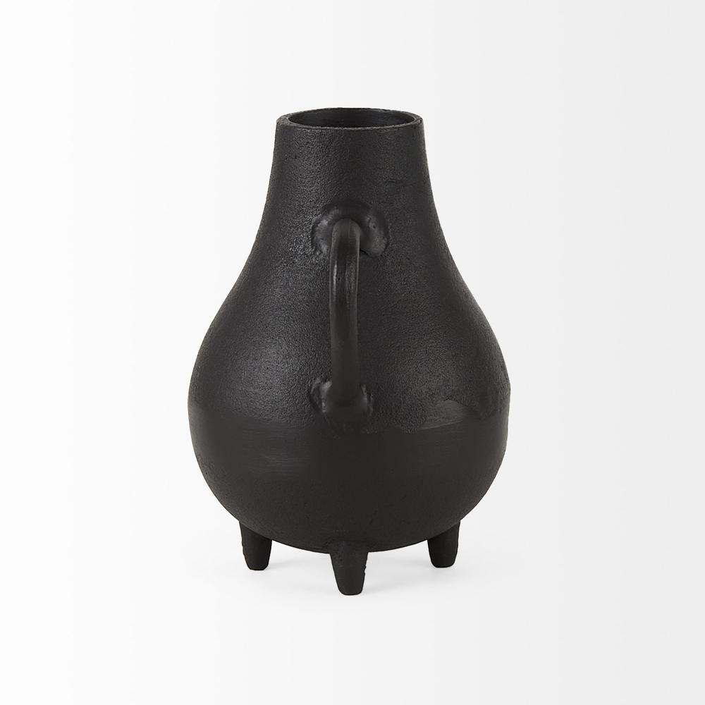 Black Matte Metal Two Handle Vase Black. Picture 3