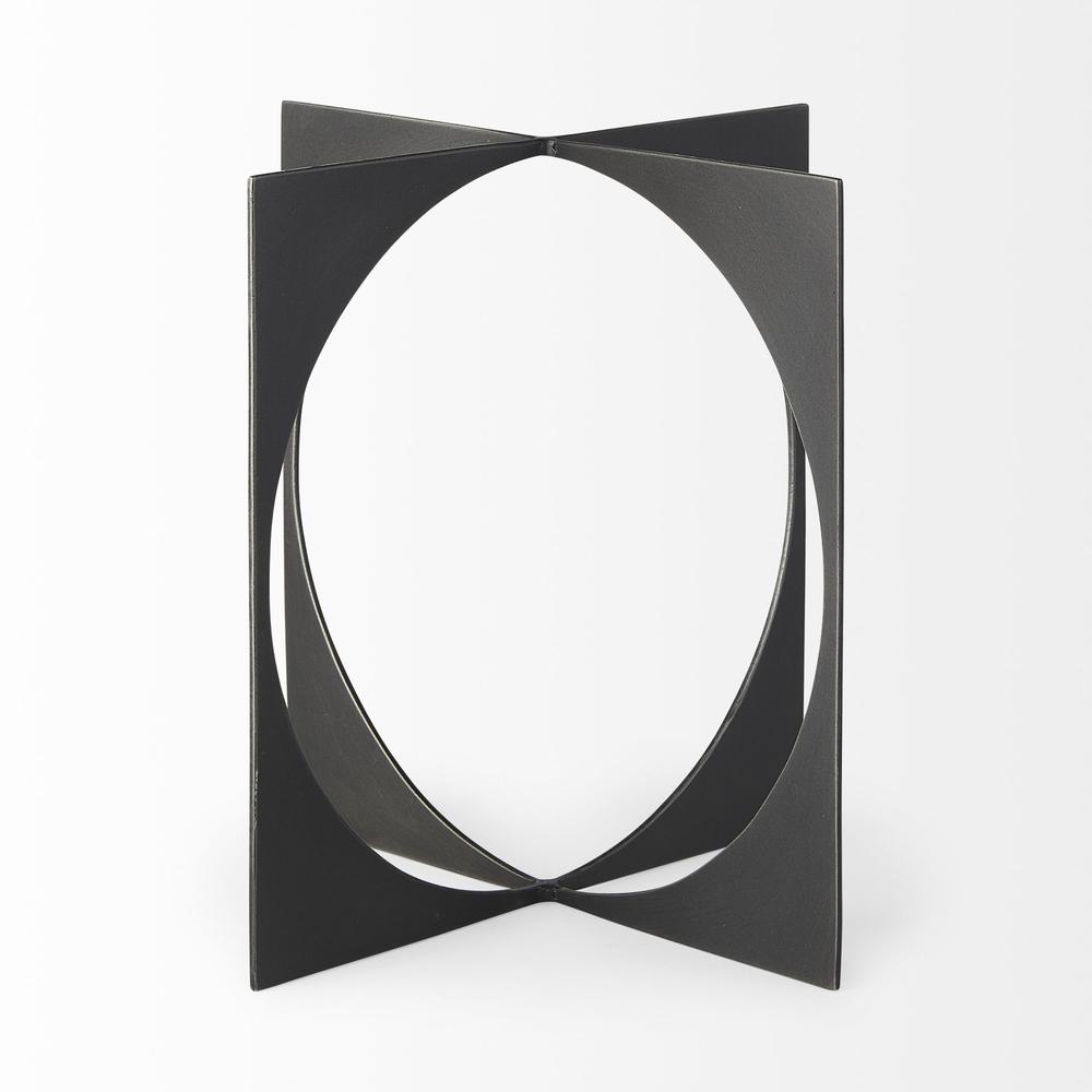 6" Charcoal Gray Metal Circle Square Sculpture Black. Picture 2
