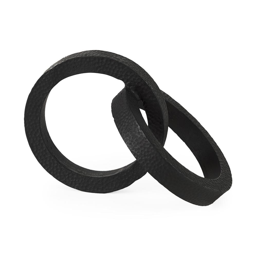 Two Ring Black Hammered Metal Sculpture Black. Picture 1