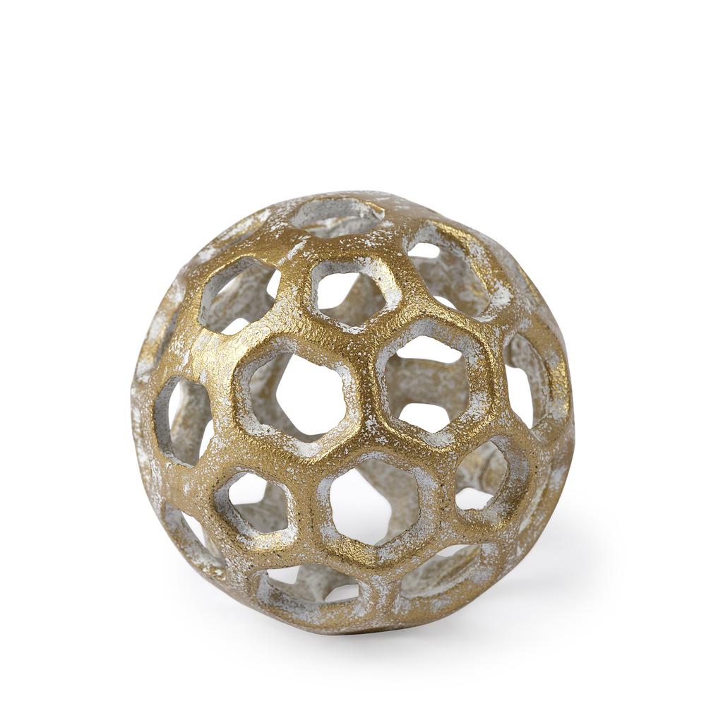 Petite Gold Metal Hollow Orb Sculpture Gold. Picture 1