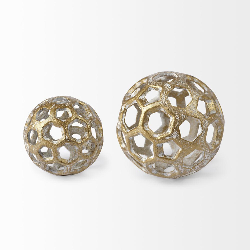Petite Gold Metal Hollow Orb Sculpture Gold. Picture 2