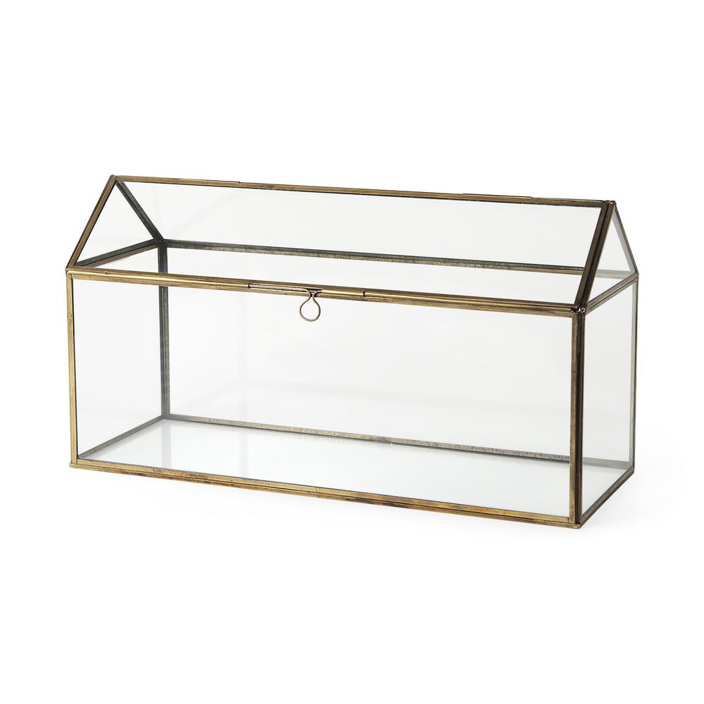 Modern Rustic Gold Metal and Glass Terrarium. Picture 1