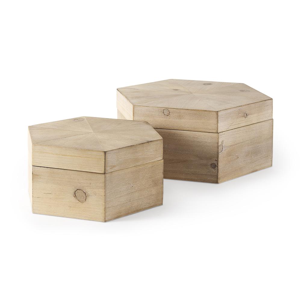 Set of Two Hexagonal Wooden Boxes. Picture 1