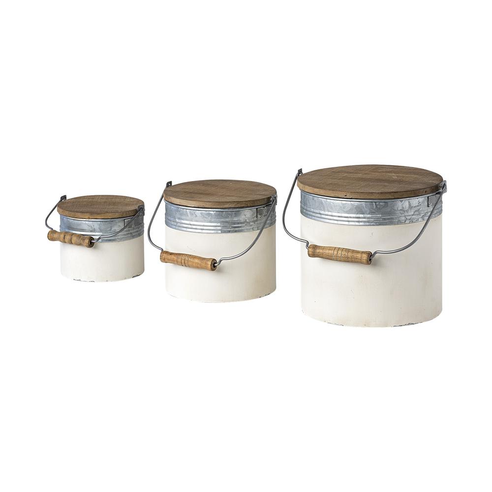 Set of Three Rustic White Metal Storage Cans. Picture 1