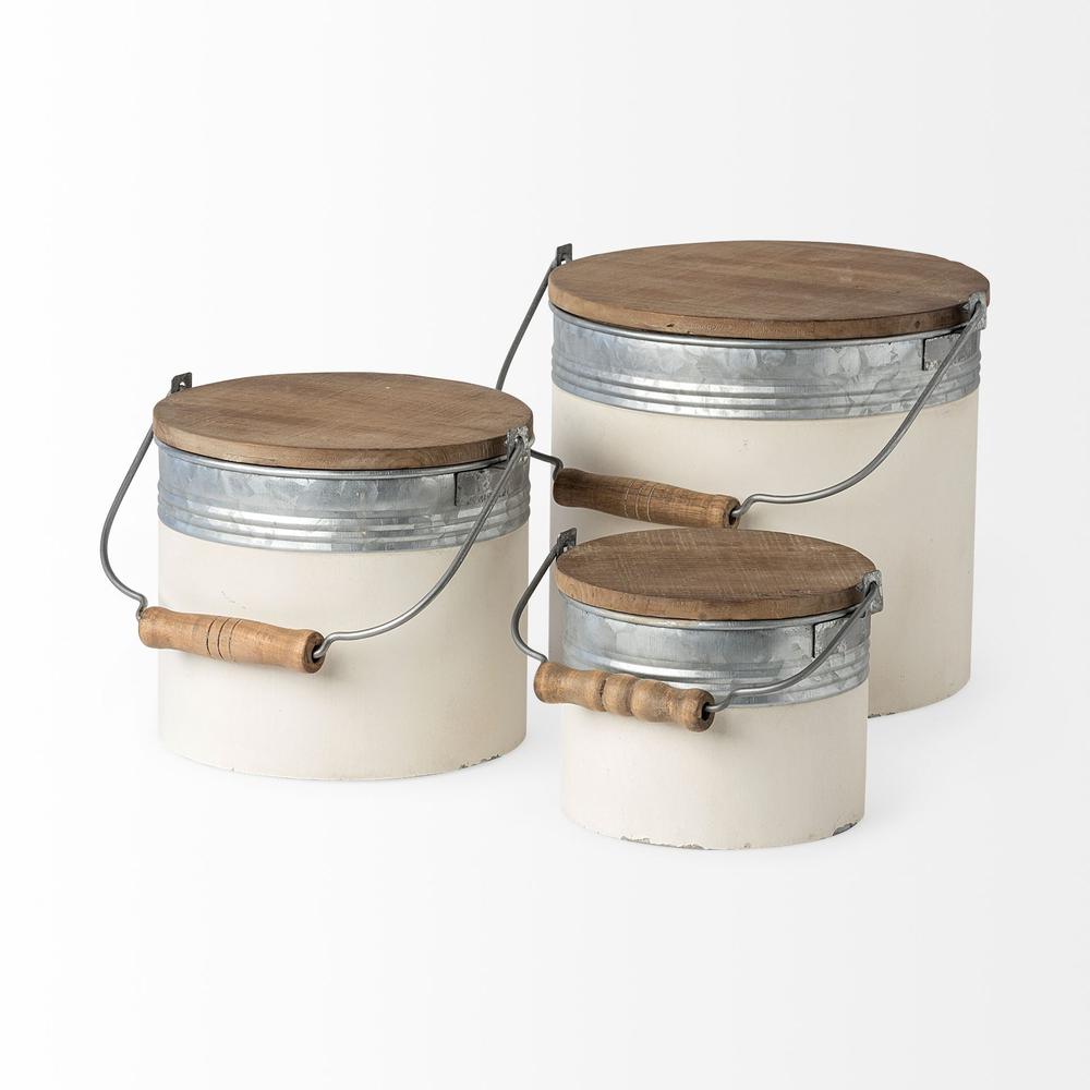 Set of Three Rustic White Metal Storage Cans. Picture 4