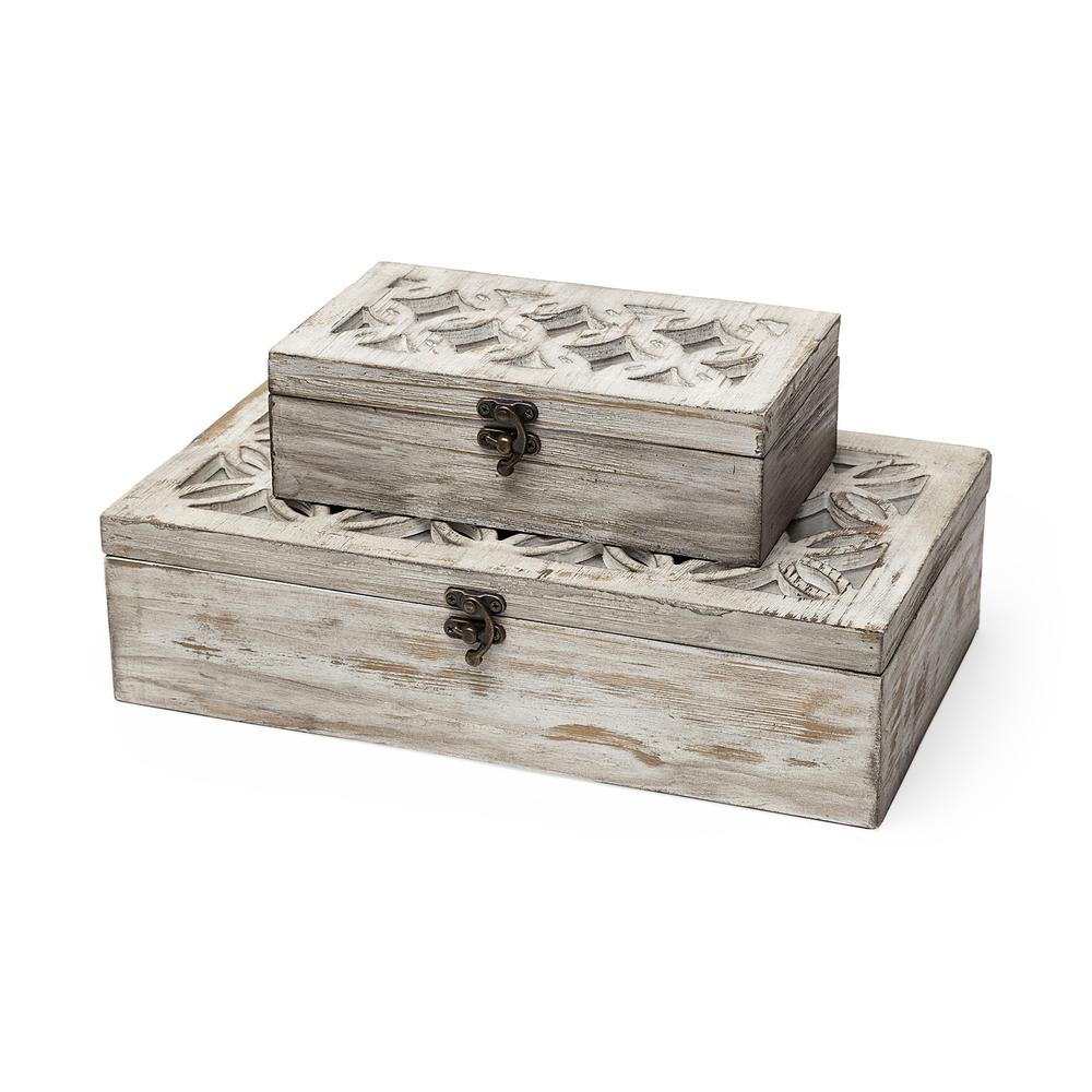 Set of Two Distressed White Wooden Boxes. Picture 1