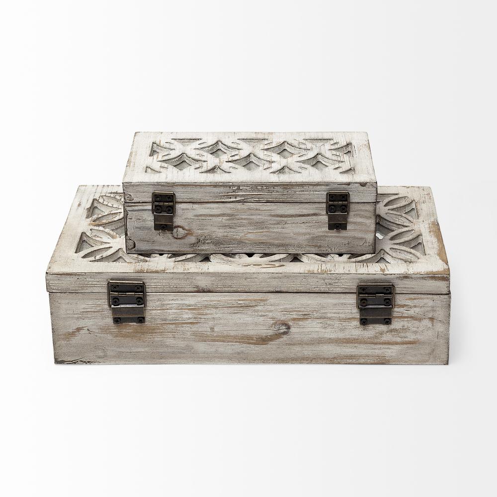 Set of Two Distressed White Wooden Boxes. Picture 4