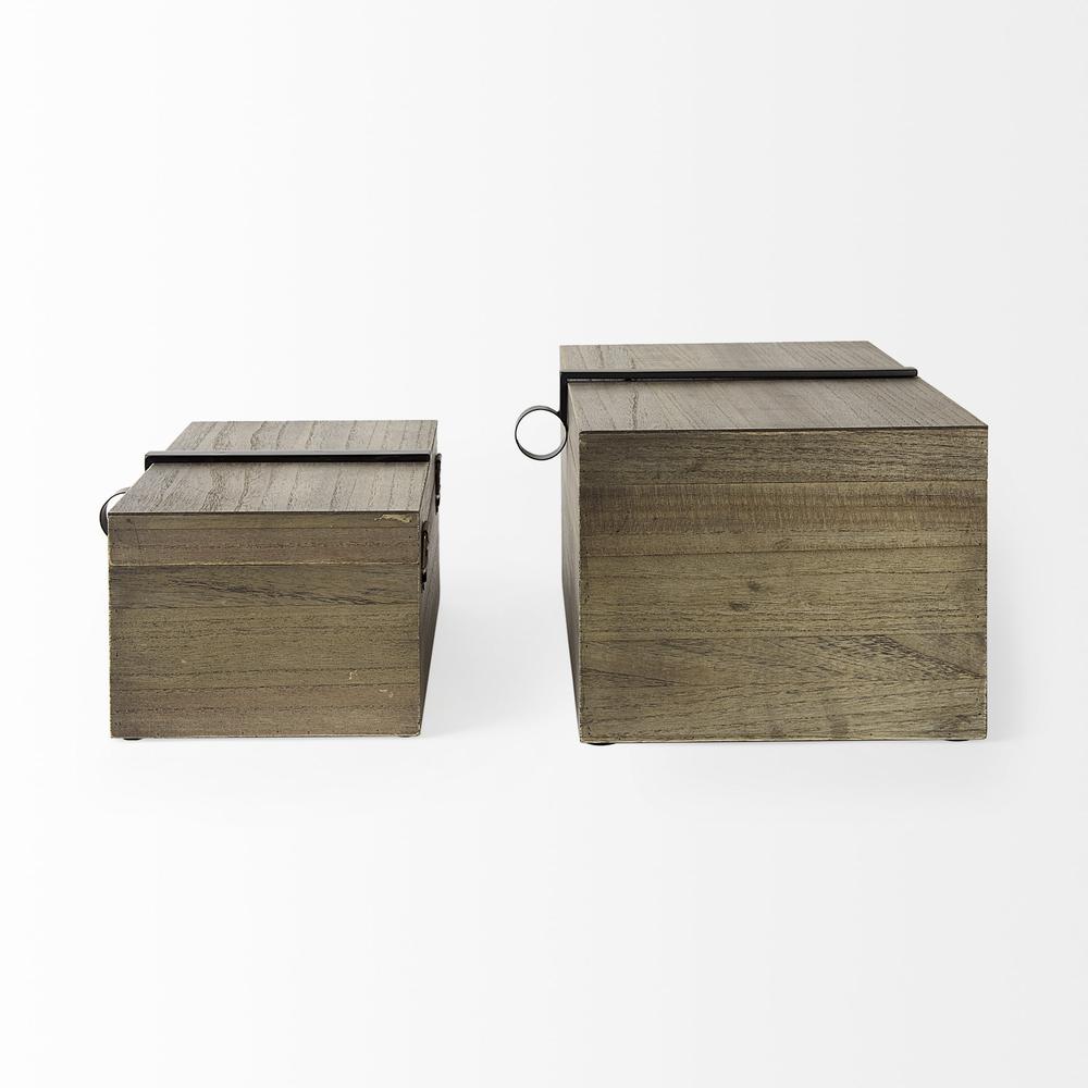 Set of Two Brown Wooden Boxes with Metal Detailing. Picture 3