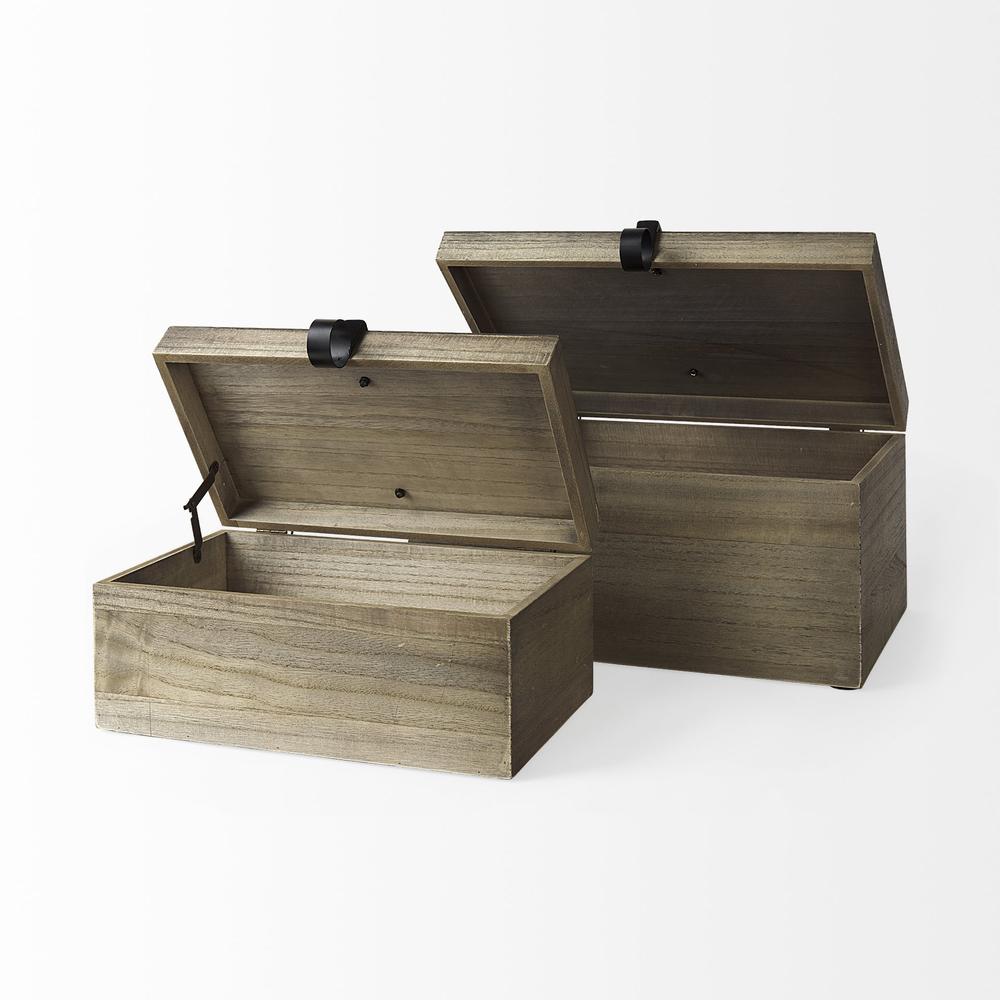 Set of Two Brown Wooden Boxes with Metal Detailing. Picture 5