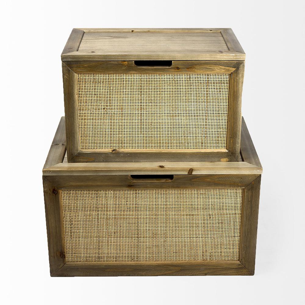 Set of Two Wood and Cane Storage Boxes. Picture 2