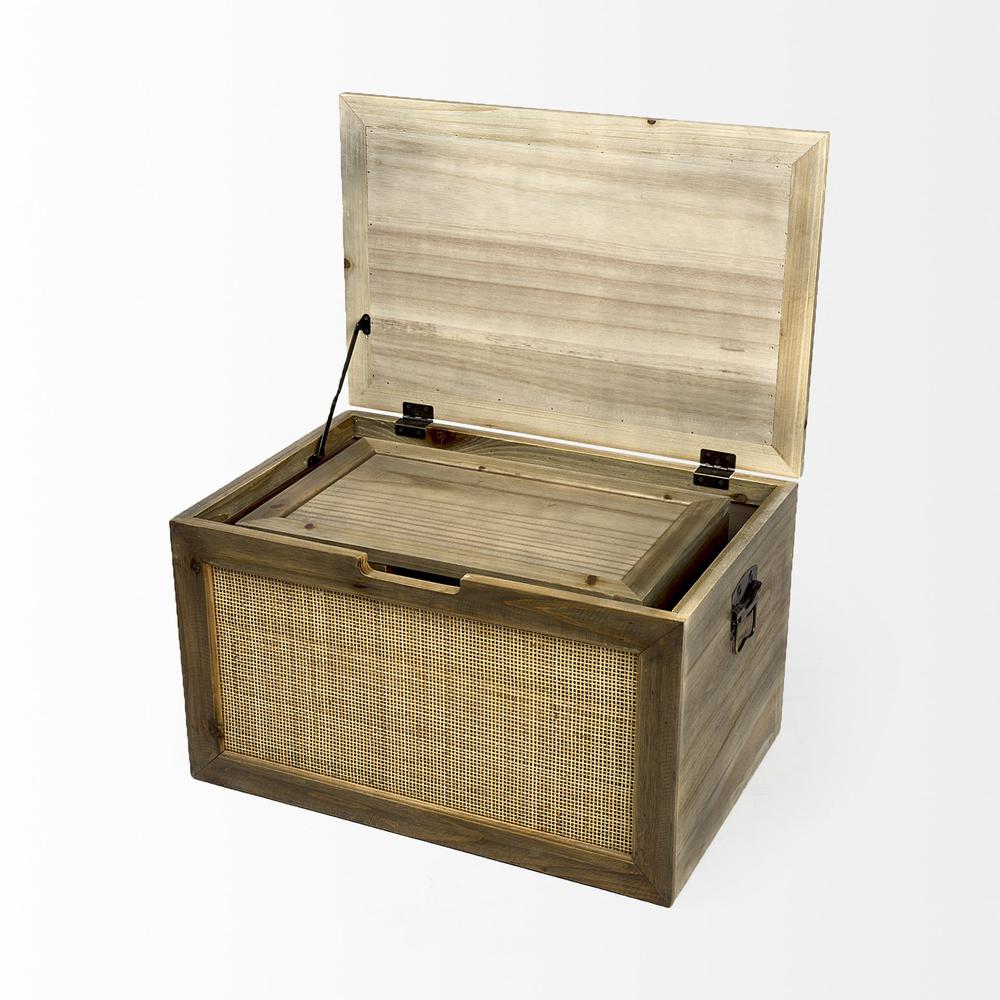 Set of Two Wood and Cane Storage Boxes. Picture 5