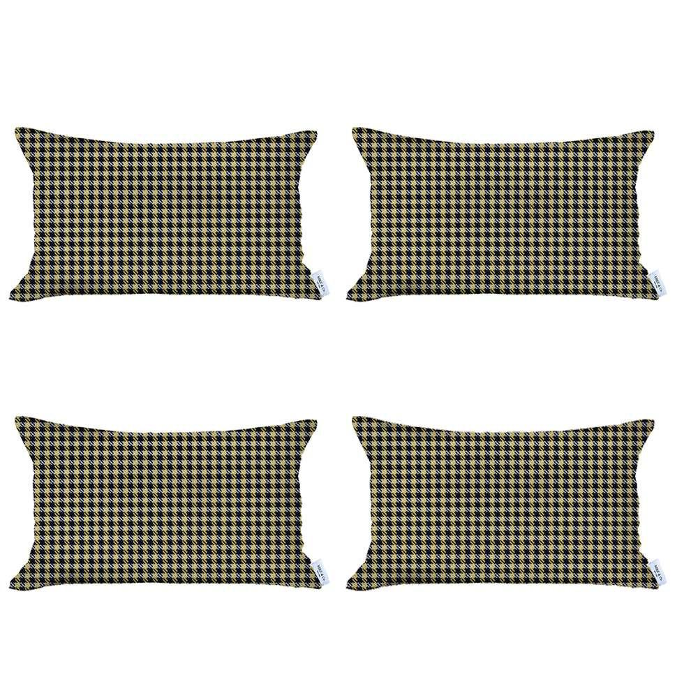 Set of 4 Yellow Houndstooth Lumbar Pillow Covers Multi. Picture 2