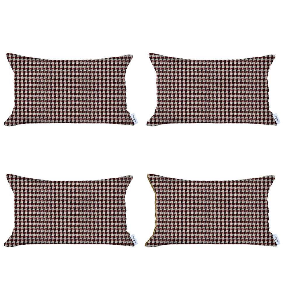 Set of 4 Red Houndstooth Lumbar Pillow Covers - Multi. Picture 2