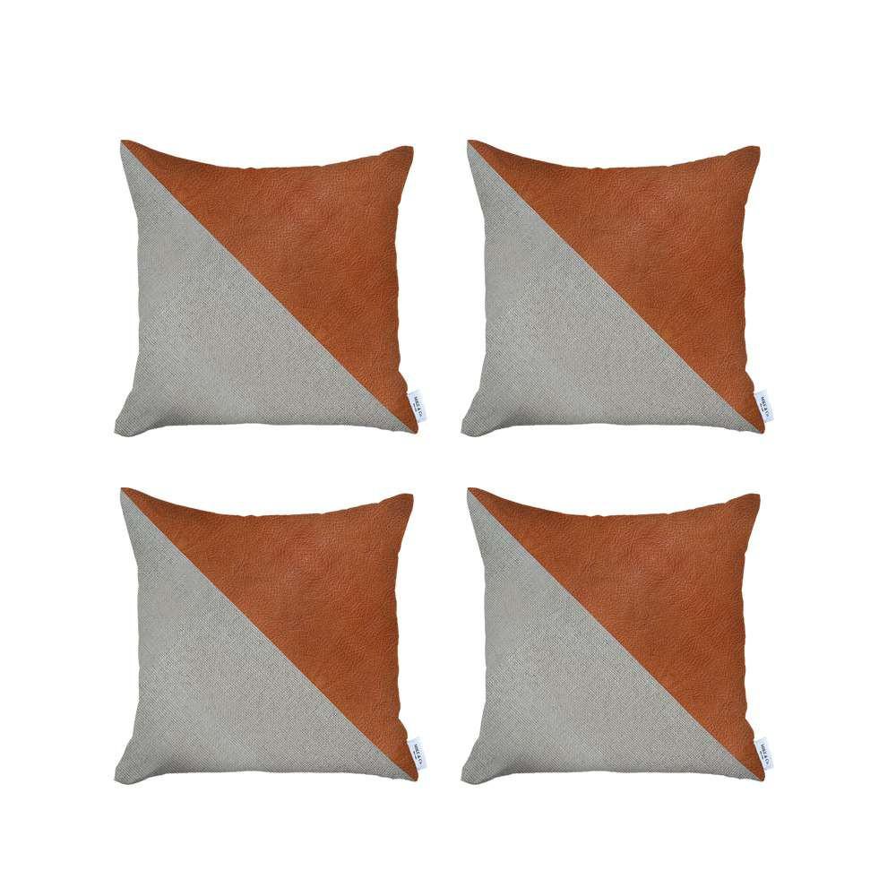 Set of 4 White and Faux Leather Lumbar Pillow Covers Multi. Picture 2