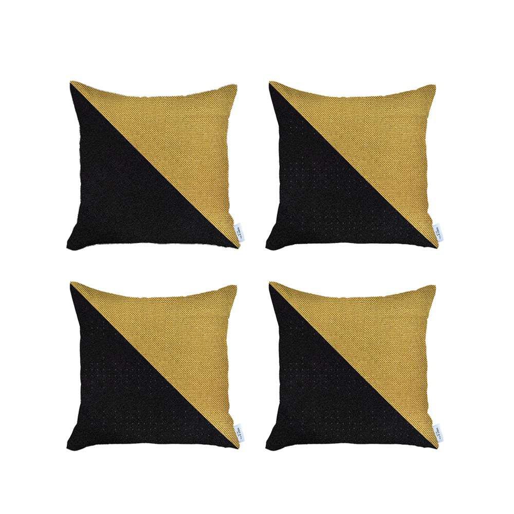 Set of 4 Black and Yellow Diagonal Pillow Covers Multi. Picture 2