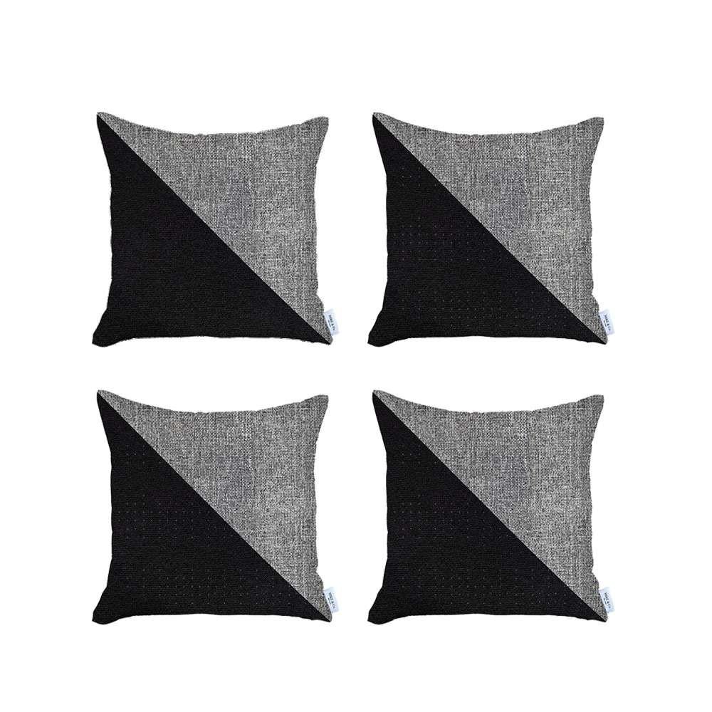 Set of 4 Black and White Diagonal Pillow Covers Multi. Picture 2