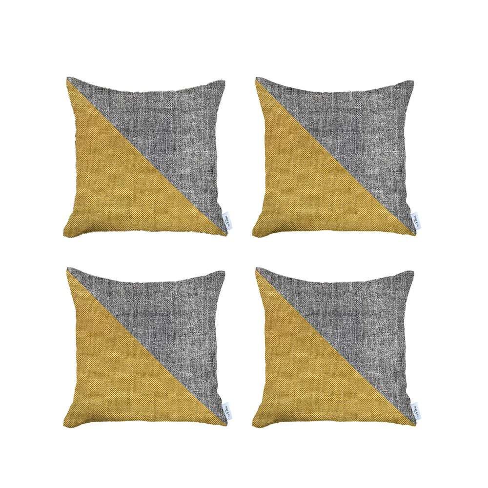 Set of 4 White and Yellow Diagonal Pillow Covers Multi. Picture 2